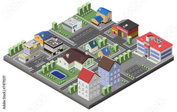 Fototapeta Koncepcja podmiejskich izometryczny