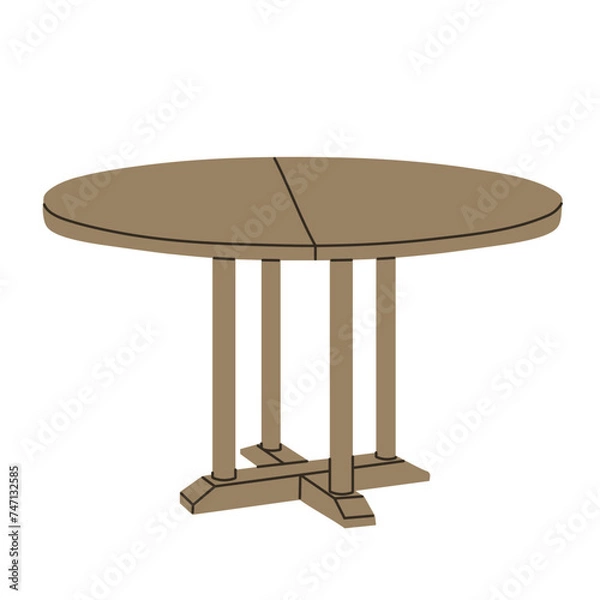 Fototapeta Image of an extendable single leg four post table, isolated vector