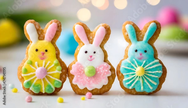 Obraz hasen, kekse, 3, dekor, neu, close up, bunt, lustig, komisch, kulisse, niemand, copy space, kindlich, selbstgemacht, pastell, süss, 