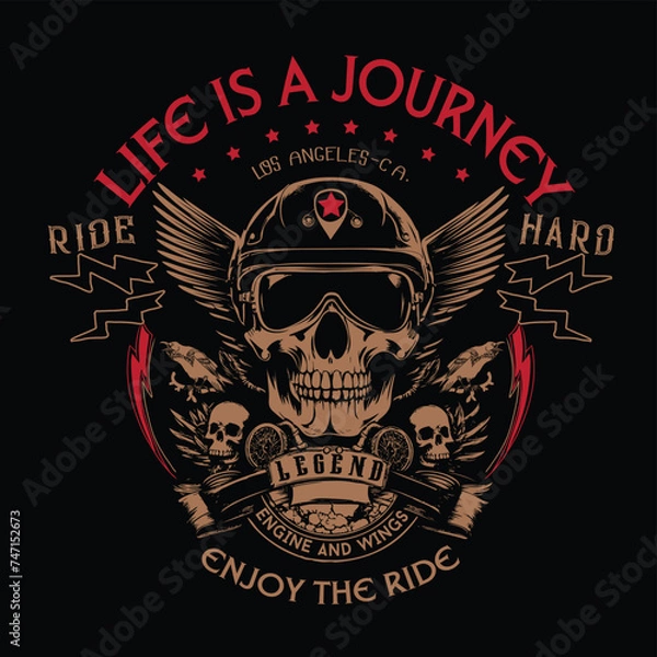 Obraz Life is a journey.Vintage Skull Riders with Wings and Pistons Emblem design t-shirts Vector Illustration 