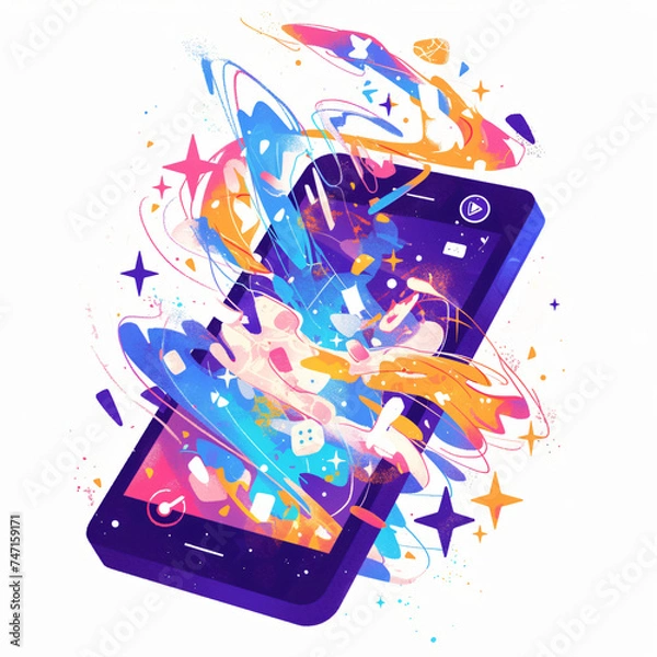 Fototapeta Vibrant Digital Creativity Bursting from Smartphone Screen, Abstract Art Illustration