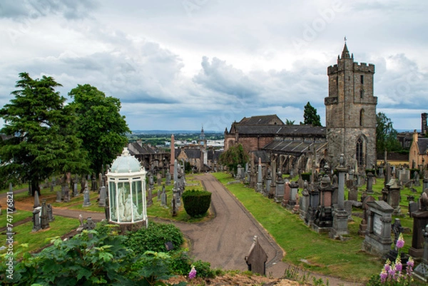 Fototapeta View on old church and cemetery in Stirling, Scotland, Great Bri