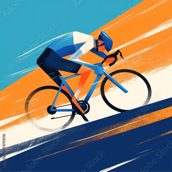 Fototapeta Dynamic Cyclist Racing Against Wind on Track abstract geometric illustration