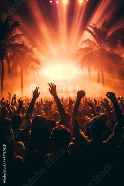 Fototapeta Atmospheric background with a crowd of people hanging out at a concert