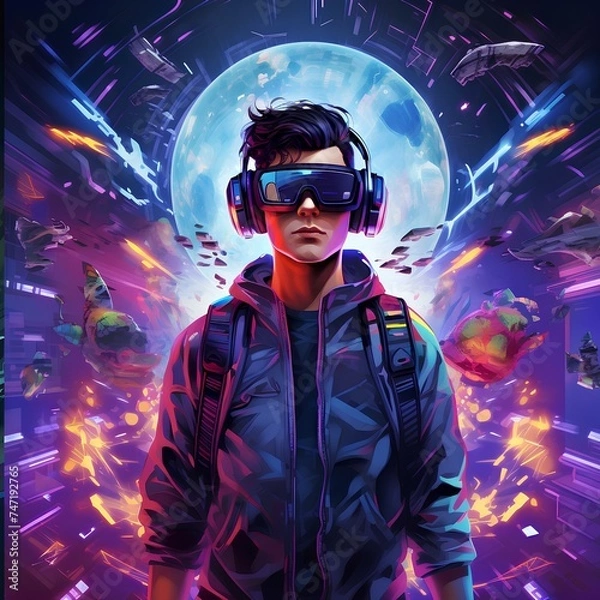 Fototapeta  a man with abstract in the future fantasy style