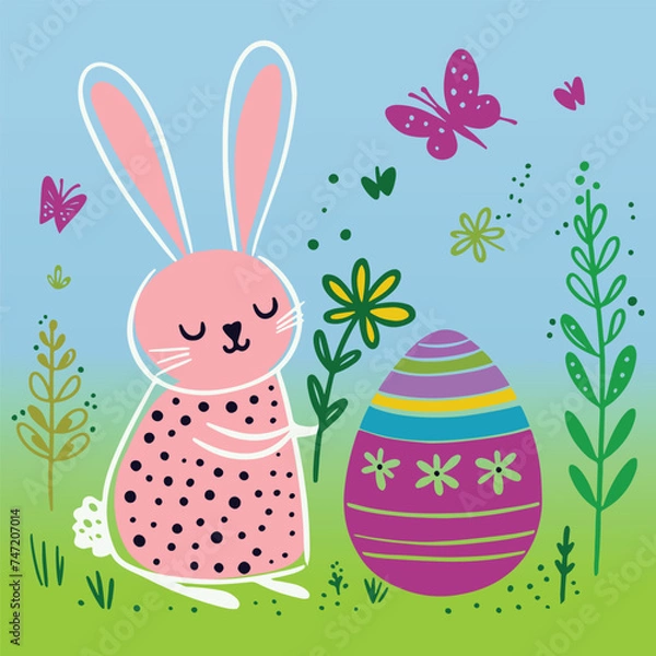 Fototapeta Funny Easter Bunny and Egg