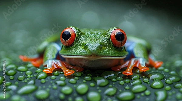 Fototapeta wildlife photography, authentic photo of a frog in natural habitat, taken with telephoto lenses, for relaxing animal wallpaper and more