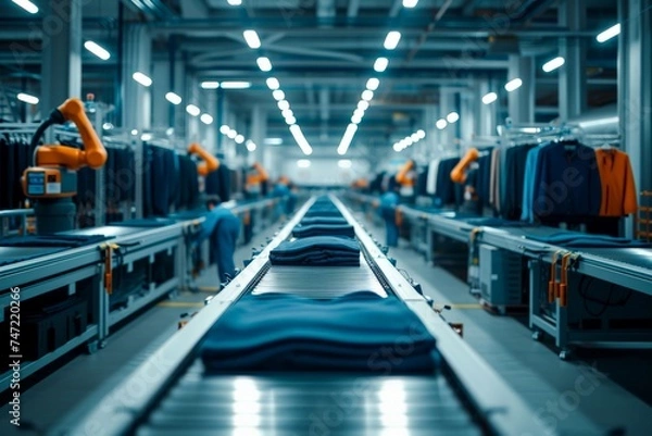 Obraz Industrial Robots Sorting Textiles on Automated Production Line