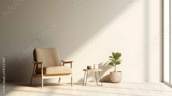 Obraz Minimalist living room interior with chair and table. Copy space. Space for text