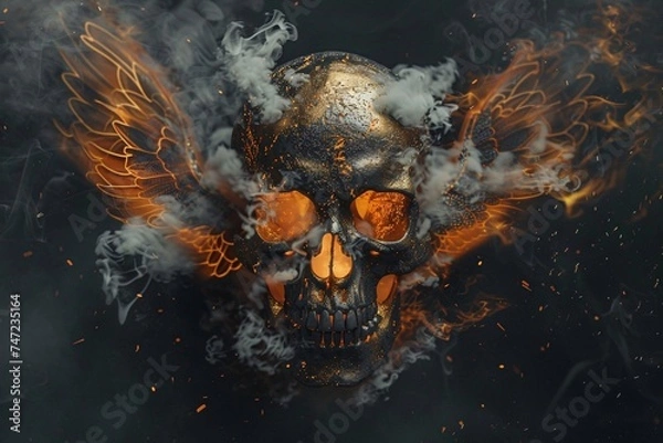 Fototapeta Golden Skull with Fire Wings A Monthly Event Inspired Artwork Generative AI