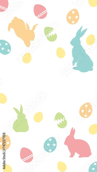 Fototapeta うさぎとイースターエッグの縦型背景イラスト