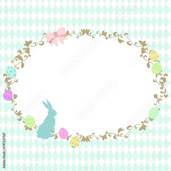 Fototapeta イースター用のかわいいフレーム背景　緑ダイヤ柄