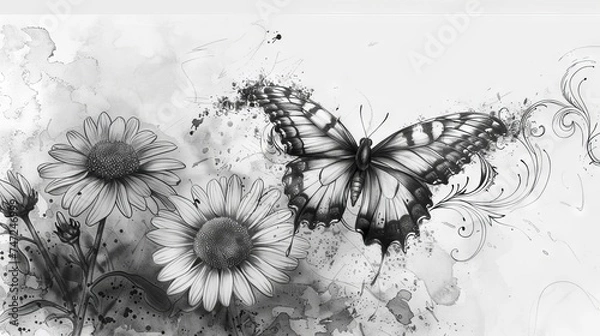 Fototapeta beautiful background design with butterflies and flowers