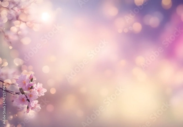 Obraz Abstract spring scene featuring vibrant sakura blossoms, gently falling petals, and dreamy bokeh, set against a palette of soothing pink shades