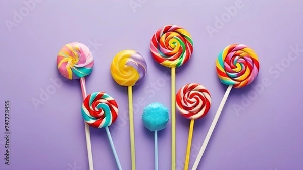Fototapeta Pastel Colorful Lollipops On A Purple Backround.Generative AI
