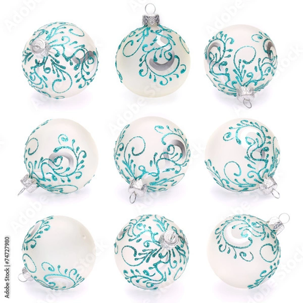 Obraz white christmas balls on white background