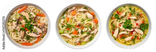 Fototapeta Set of chicken and vegetable noodle soup on a transparent background.