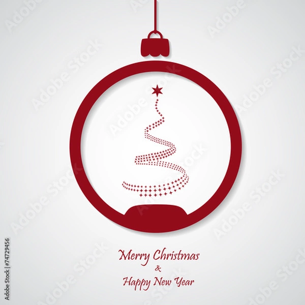 Obraz vector red christmas background with tree. cut paper design.