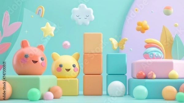 Fototapeta Cute 3d illustration: colorful bar graph representation with gradient effect