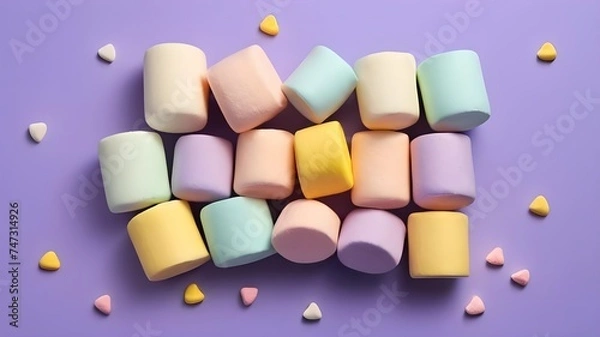 Fototapeta Marshmallows On A Purple Background.Generative AI