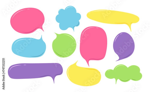 Fototapeta Hand drawn speech bubbles set, doodle text balloon. Flat style vector illustration