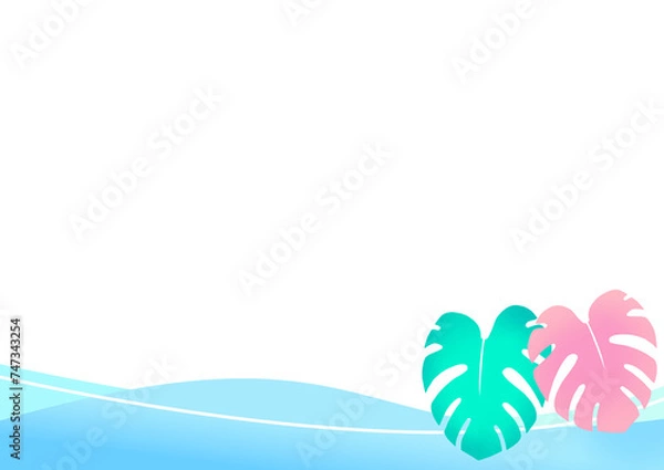 Fototapeta モンステラと波のイメージイラスト