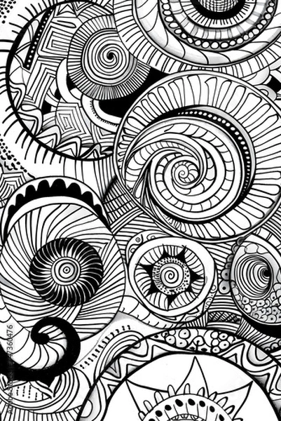 Obraz Abstract Geometric Shapes in Black and White, coloring page