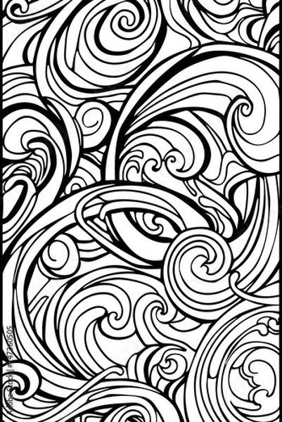 Obraz Intricate Black and White Swirls Drawing, coloring page