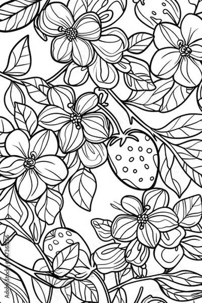 Obraz Floral Arrangement With Strawberries, coloring page
