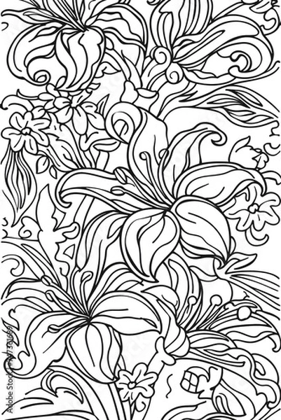 Obraz Monochrome Drawing of Flowers, coloring page