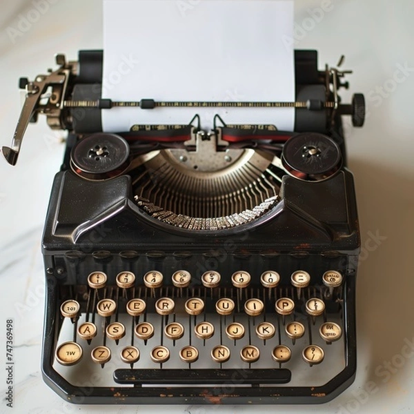 Fototapeta Old typewriter with a white sheet of paper for your text. Free space on paper.