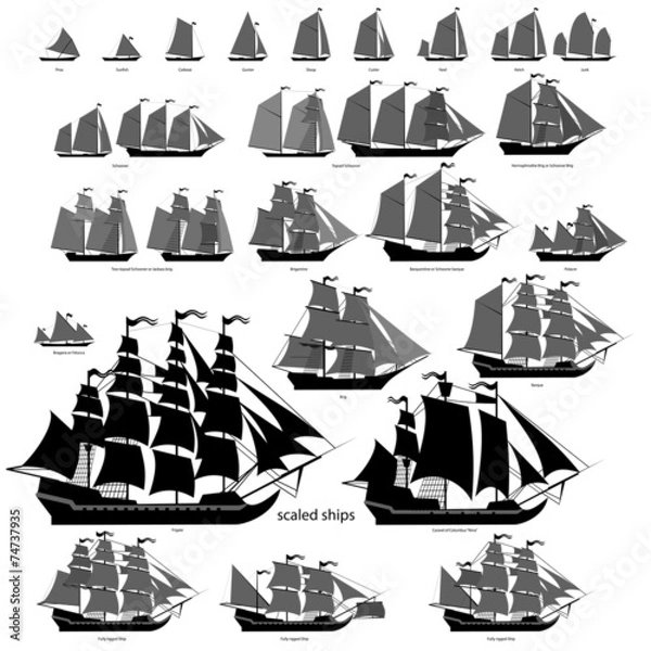 Fototapeta Vector ships set with separate editable elements.