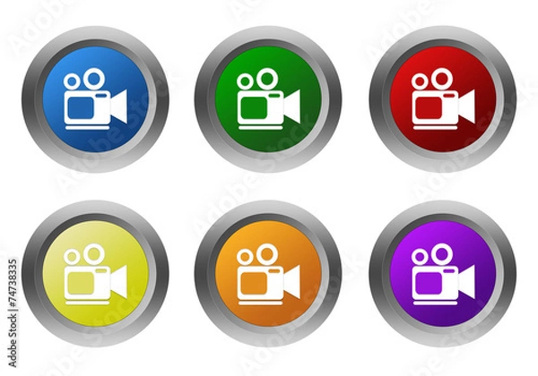 Fototapeta Set of rounded colorful buttons with camcorder symbol