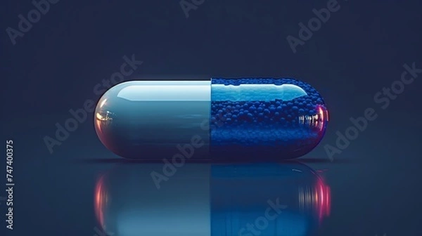 Obraz colorful white and blue blue pill capsule, in the style of dynamic still lifes, modern, azure. Generative AI