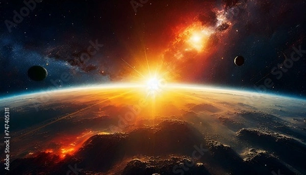 Obraz 宇宙空間で眩しい光を放ち輝く星_02