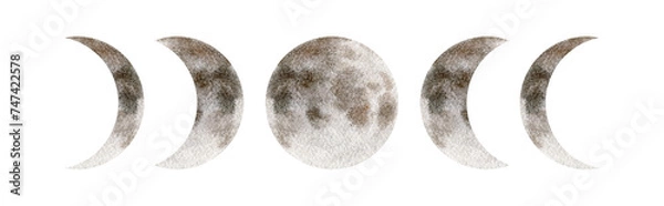 Obraz Moon phases watercolor art. Full moon , lunar calendar, astrology full moon symbol. Isolated asset. 
