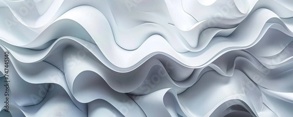Fototapeta abstract paper wavy background, animated shapes, white and gray