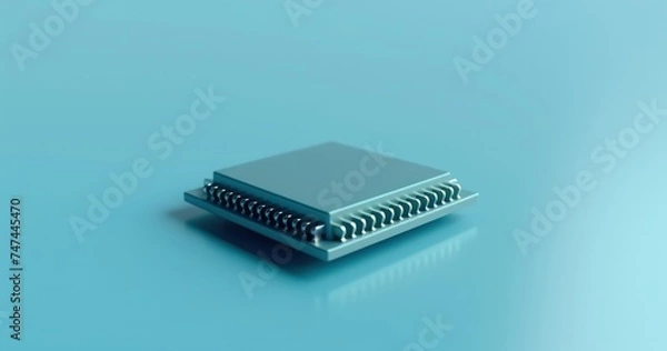 Fototapeta an cpu computer chip on a blue background, in front of white background