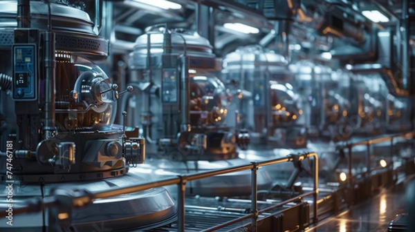 Obraz A futuristic space cocoa powder processing plant,generative ai