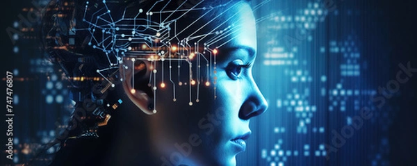 Fototapeta Cybernetic Woman with Digital Circuitry Overlay