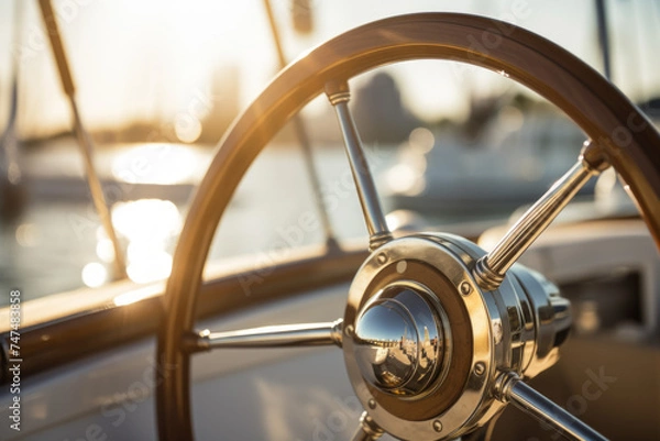 Fototapeta Yacht helm. Background with selective focus and copy space