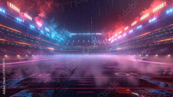 Obraz an orange and black american football stadium with stadium lights,generative ai