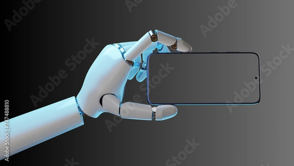 Fototapeta Hand holding cell phone mockup with blank screen. Smartphone mock up isolated on black bacground