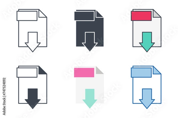 Fototapeta PDF icon collection with different styles. Download pdf file button symbol vector illustration isolated on white background