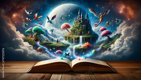 Fototapeta Magical World with Floating Islands and Castle
