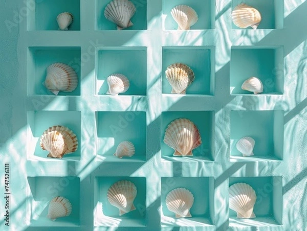 Fototapeta  Trend square pattern with seashells on summer