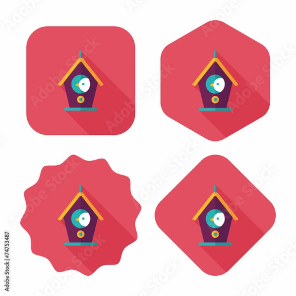 Fototapeta Pet bird house flat icon with long shadow,eps10