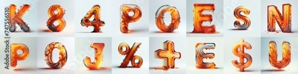 Obraz Orange glass 3D Lettering Typeface. AI generated illustration