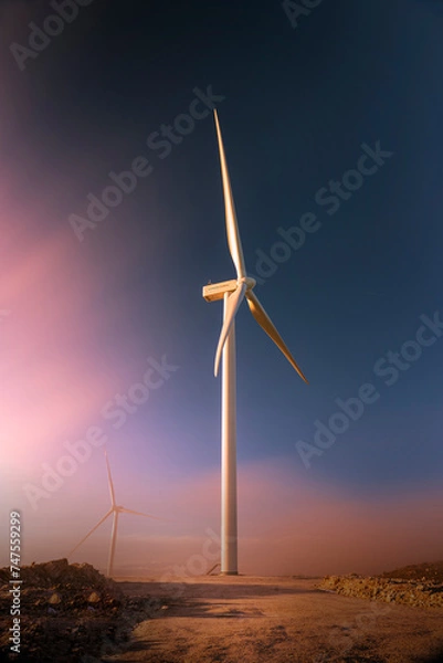 Fototapeta wind turbine at sunset