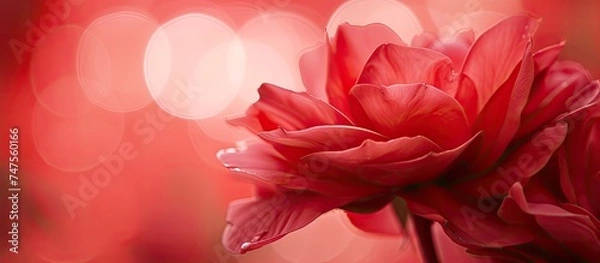 Fototapeta A detailed view of a red flower with tender petal texture, set against a blurred background.